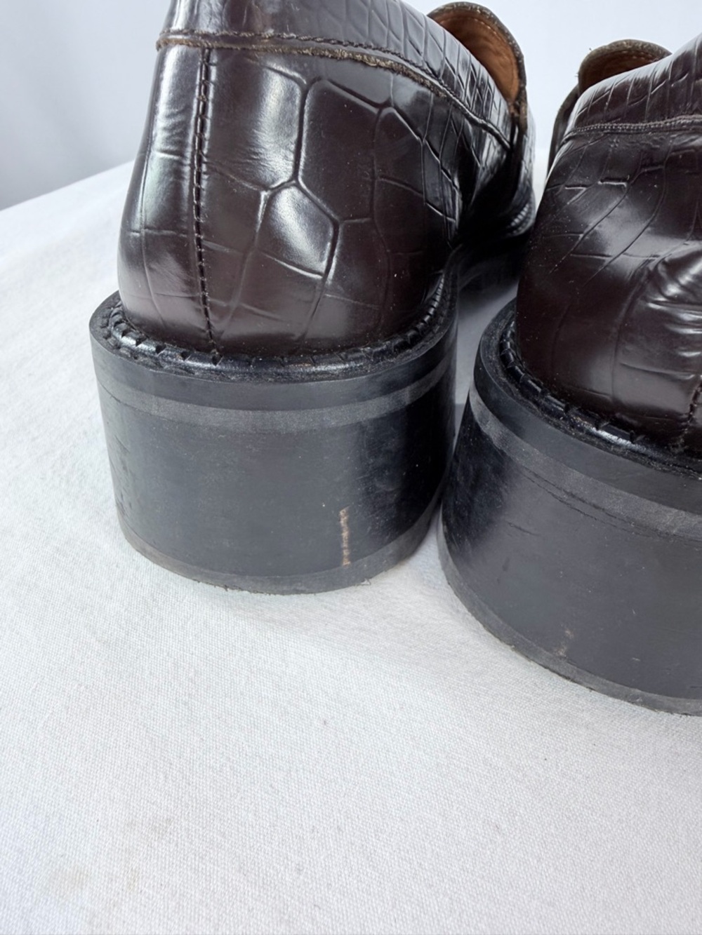 & Other Stories Croc Embossed Block Heel Loafers in Dark Brown Size 10.5 - Picture 7 of 11